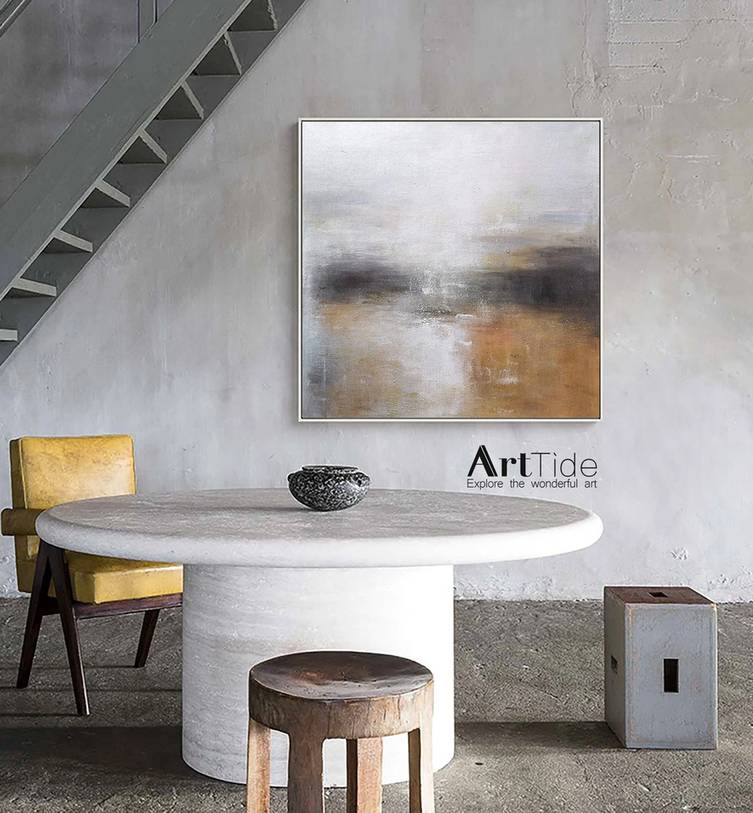 Neutral Handmade Morning Entryway Grey Abstract Canvas Wall Art WG8Q0